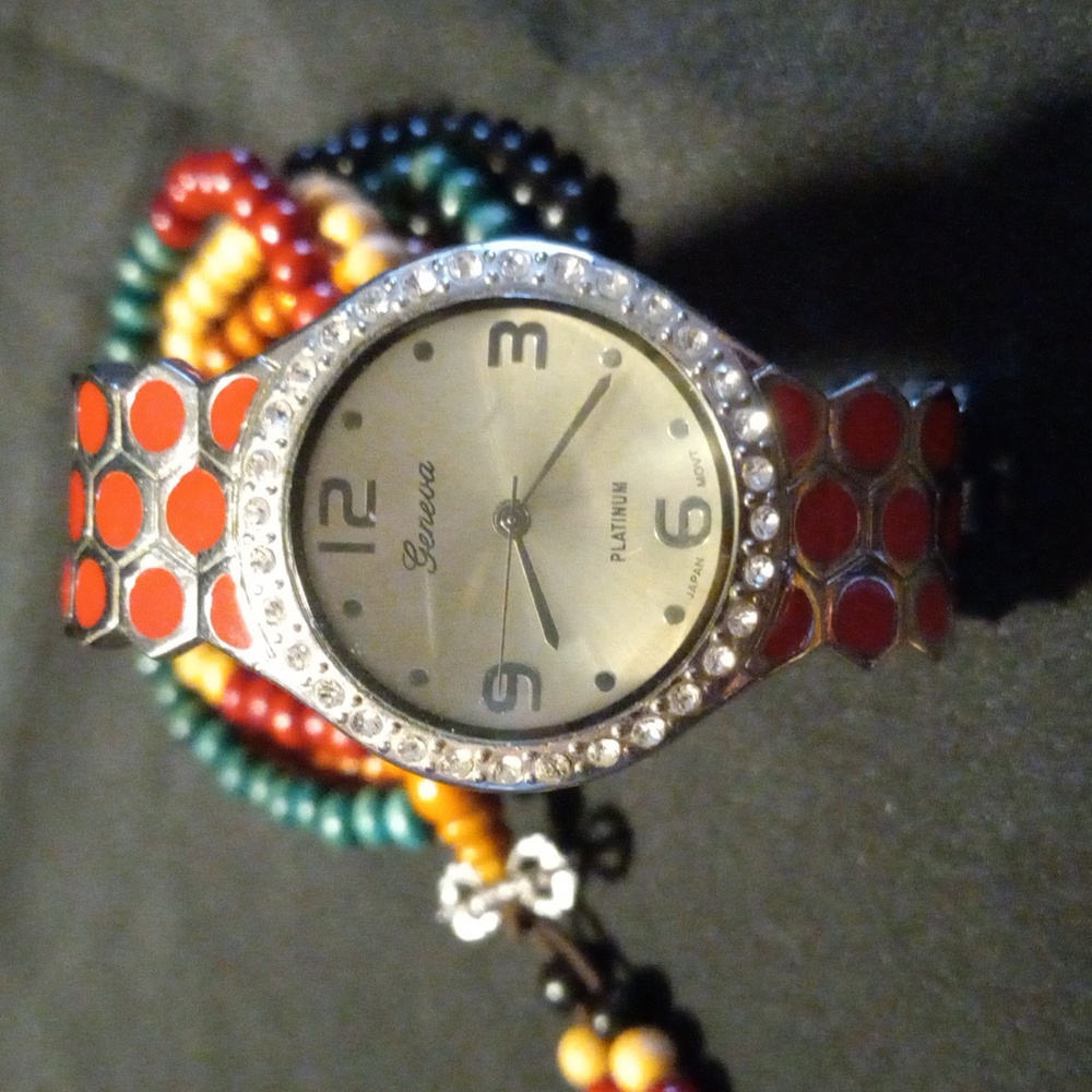 Geneva Red and Silver Watch and wrap bracelet - Picture 2 of 4